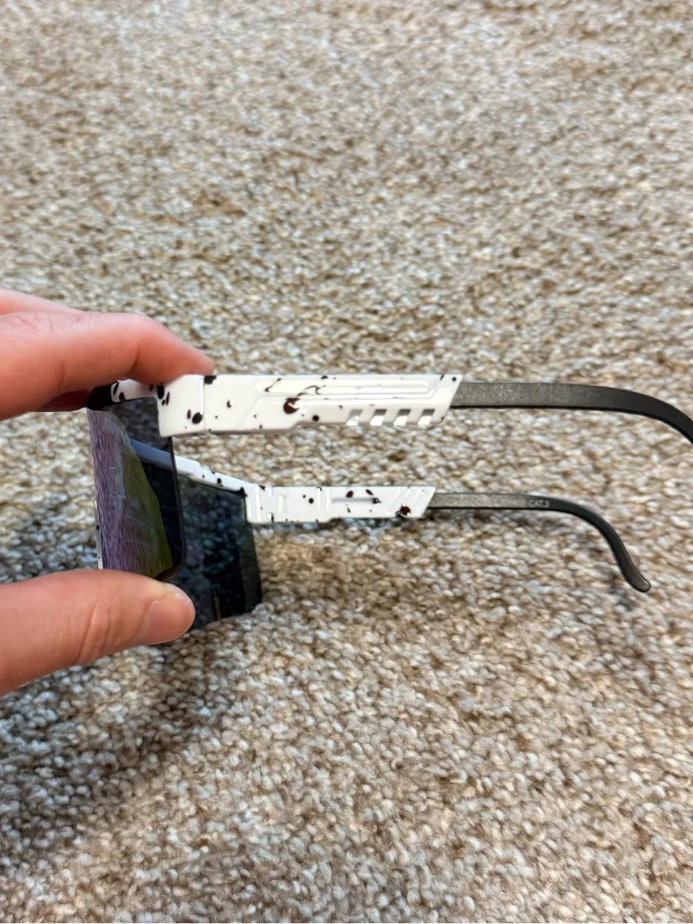Running Cycling Shield Sport Sunglasses White Black Splatter Blue Mirror Glasses